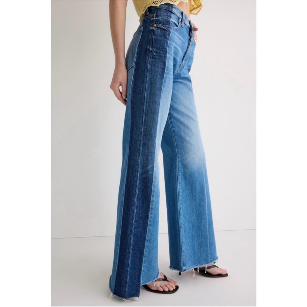 MOTHER Two-Tone Blue Wide Leg Jeans - Picture 6 of 10